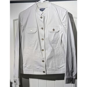 Jones New York Signature Beige Mandarin Collar Button Front Unlined Jacket Sz L